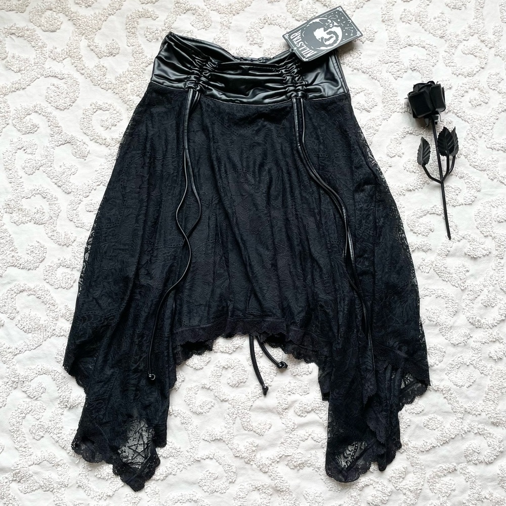 Killstar Iza Black Lace Skirt Faux Leather small NWT